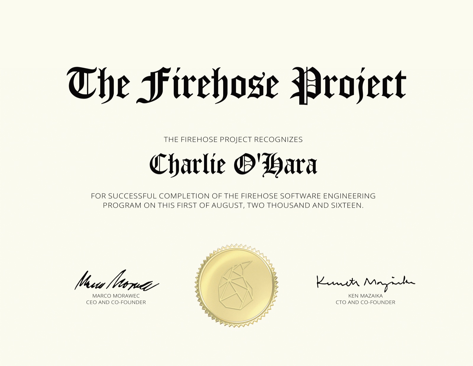 Certification earned August 2016