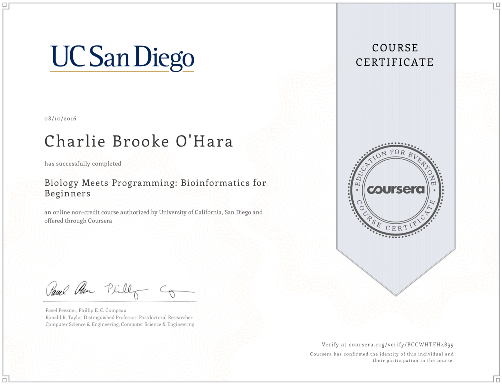 Certification earned August 2016