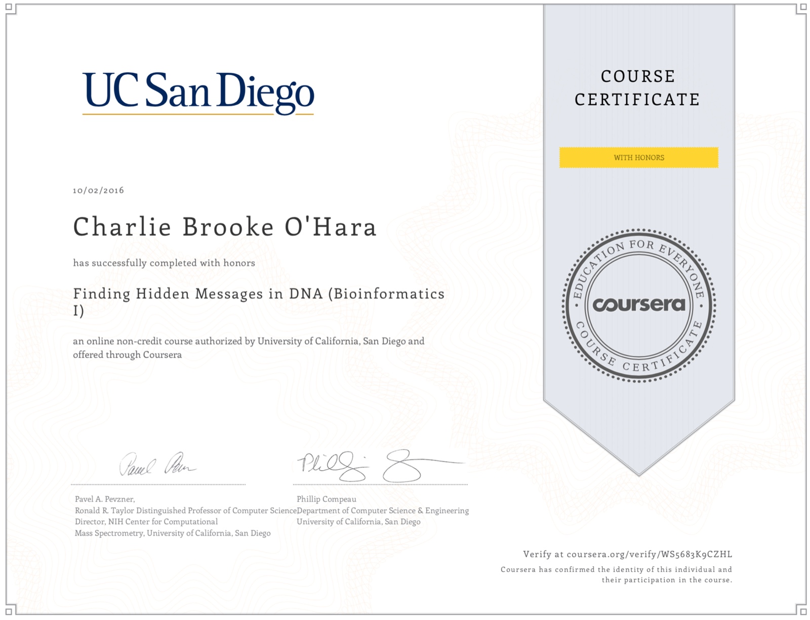 Certification earned October 2016