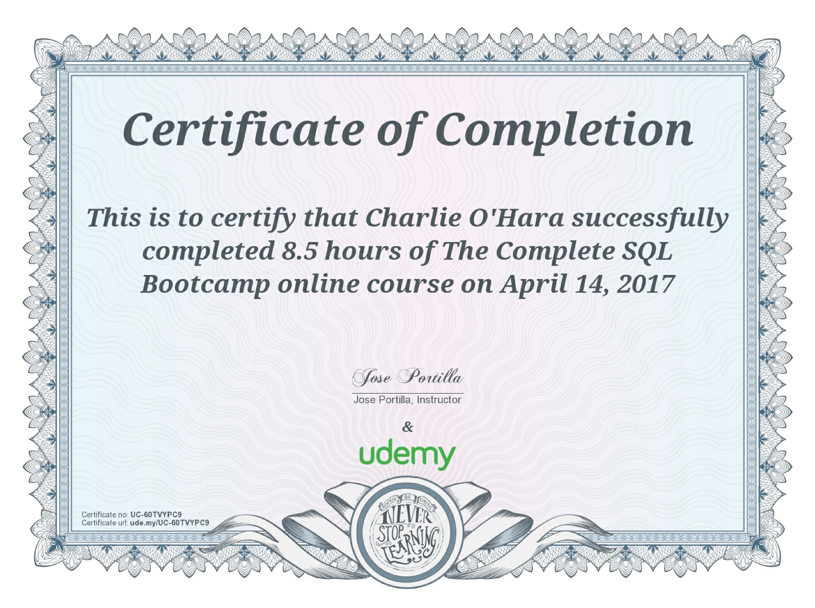 Certification earned April 2017