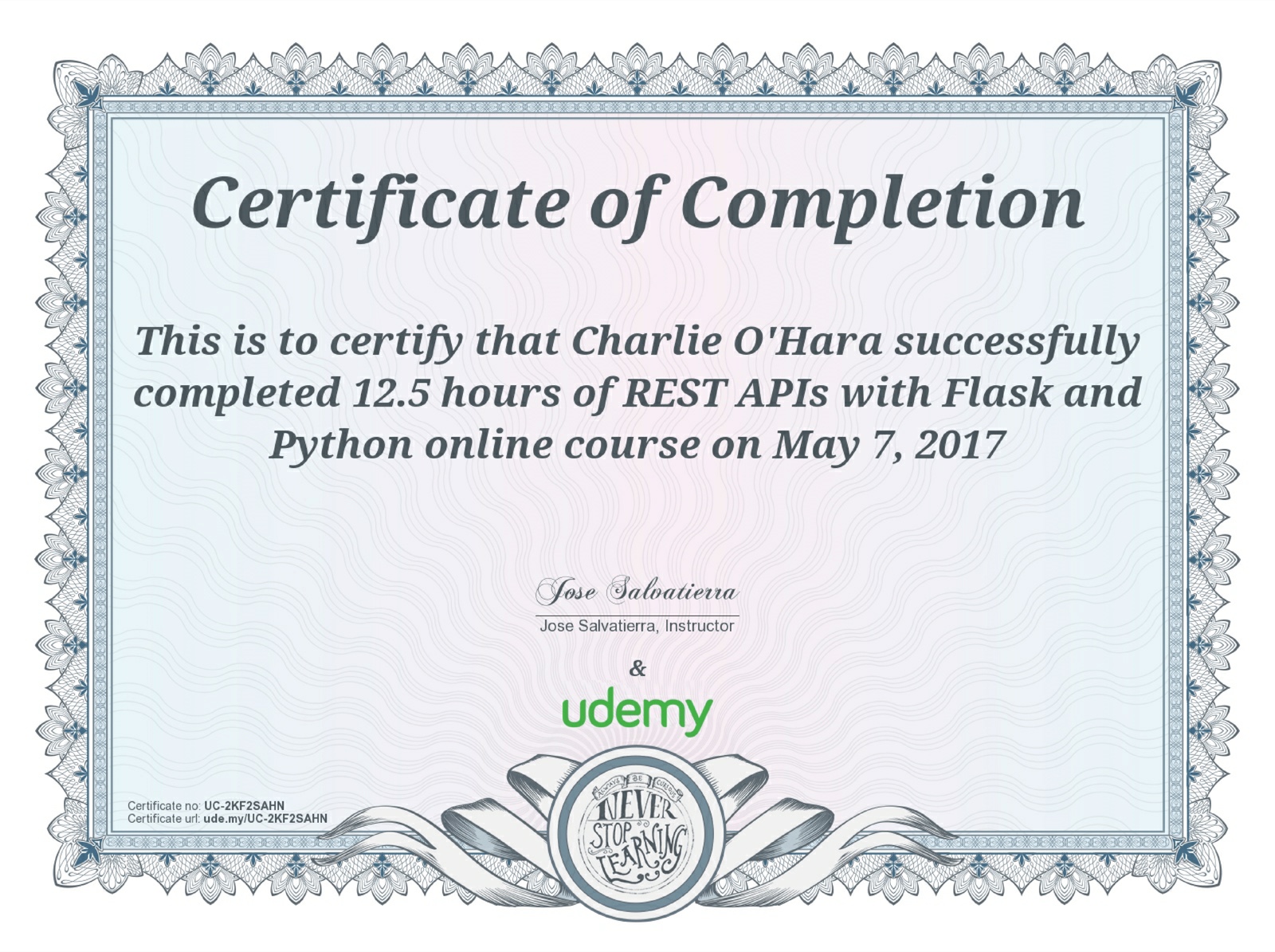 Certification earned May 2017