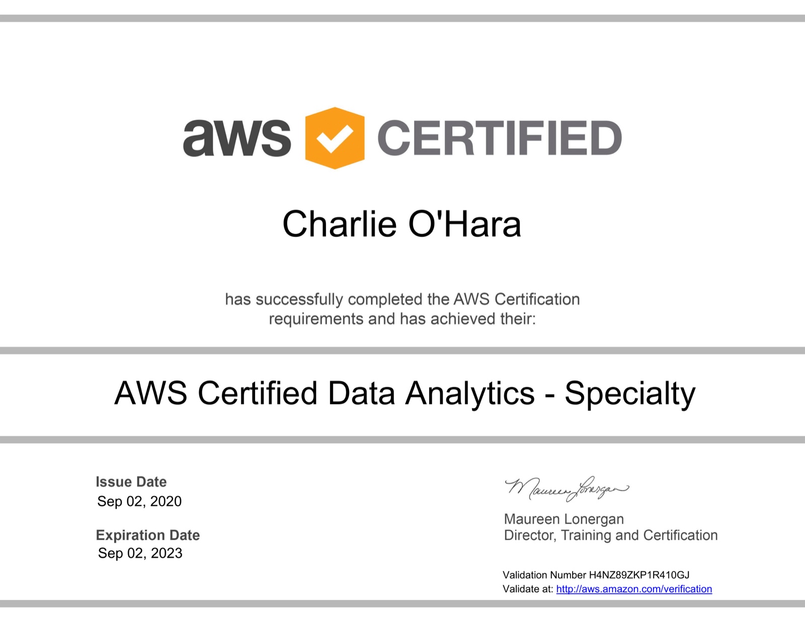 Certification earned September 2020