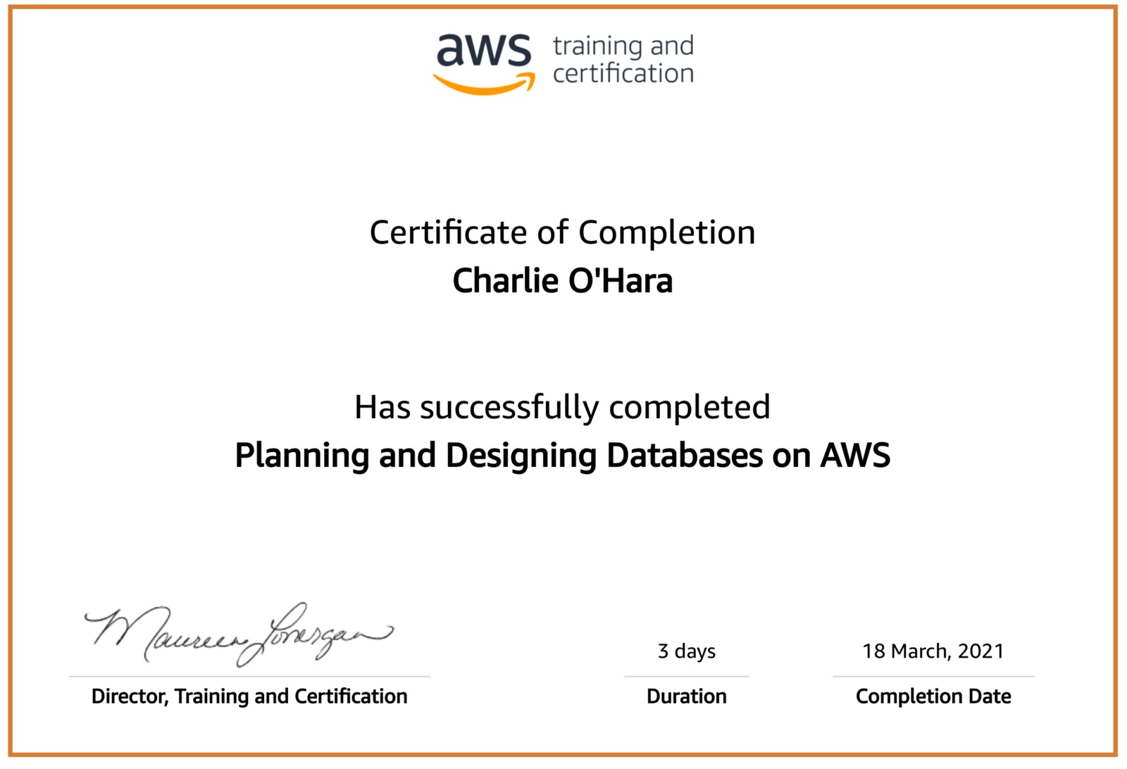 Certification earned March 2021
