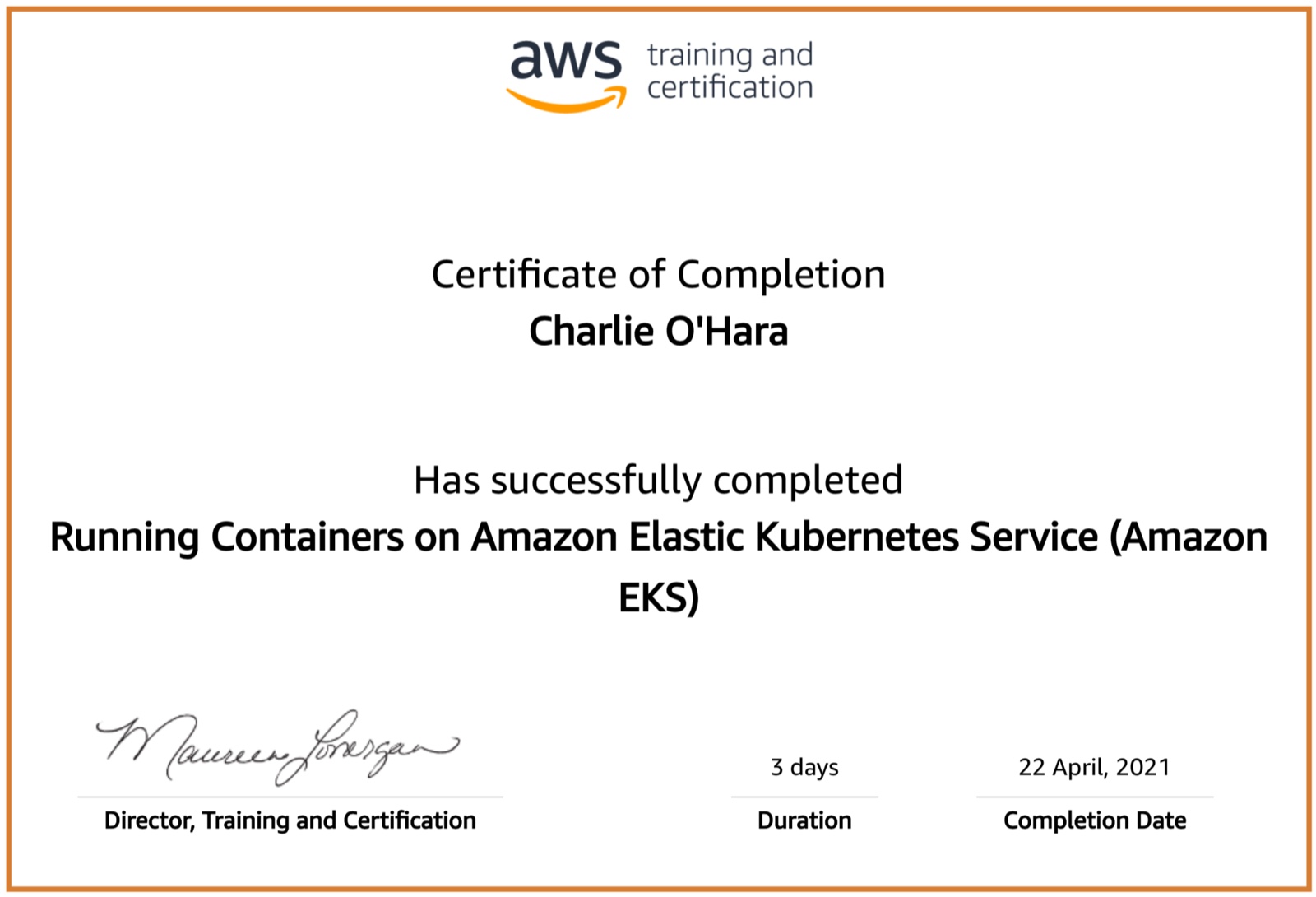 Certification earned April 2021