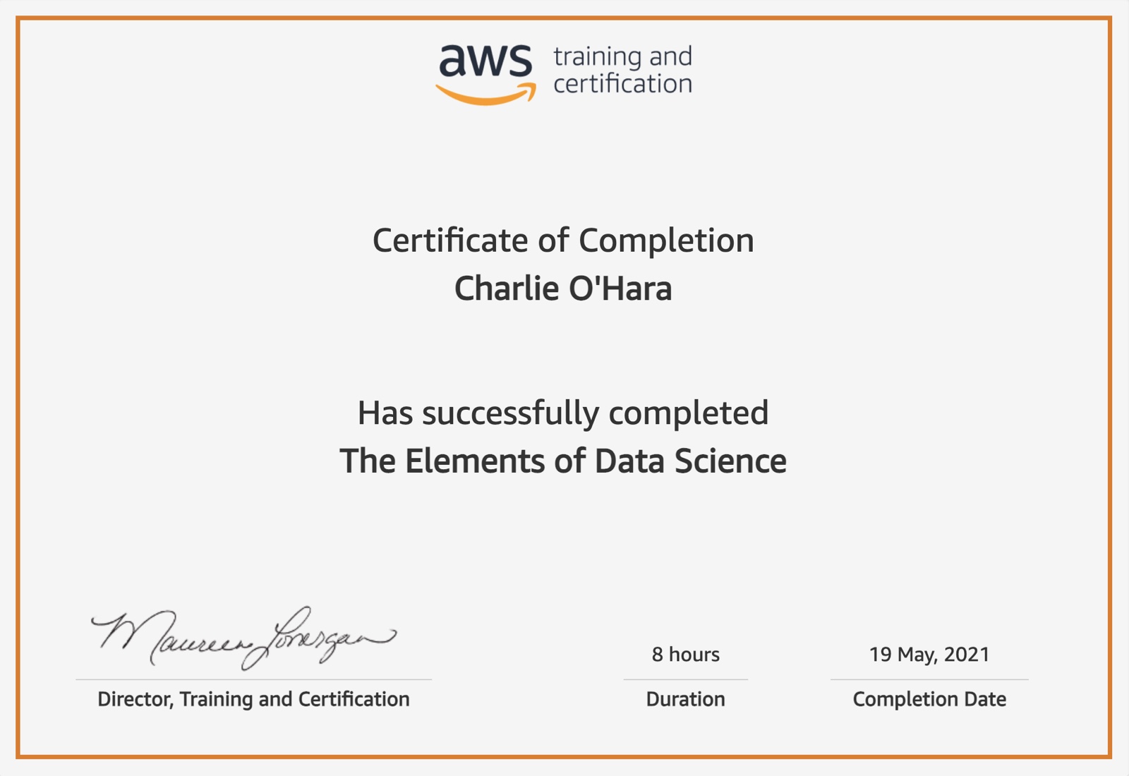 Certification earned June 2021