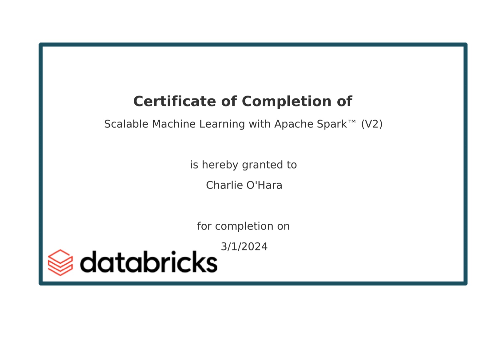 Certification earned March 2024