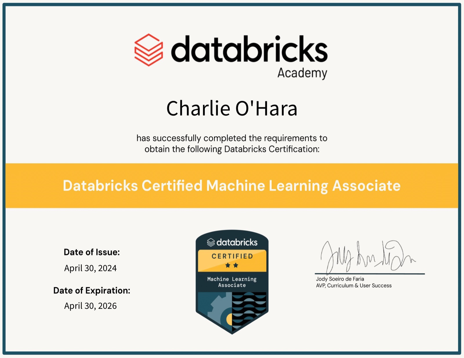 Certification earned April 2024