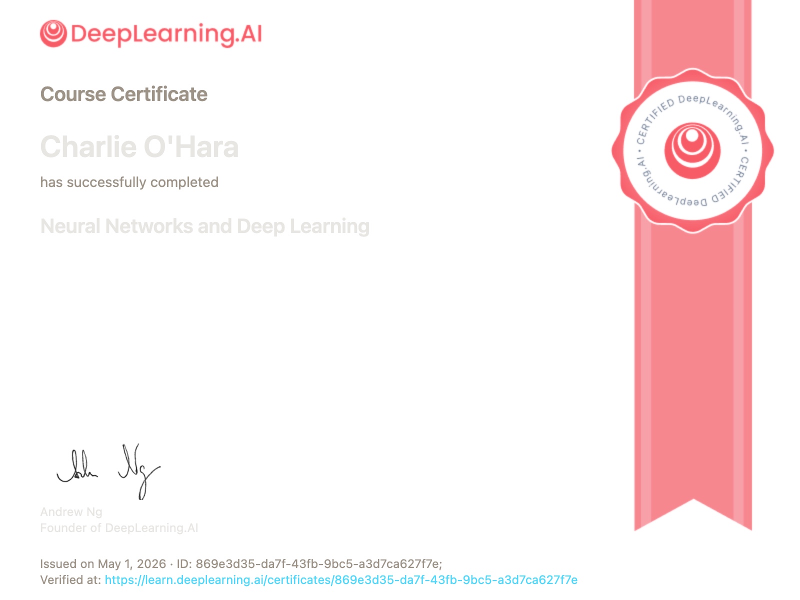 Certification earned May 2026